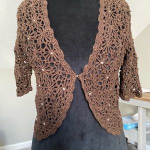 brown flower knit cardigan